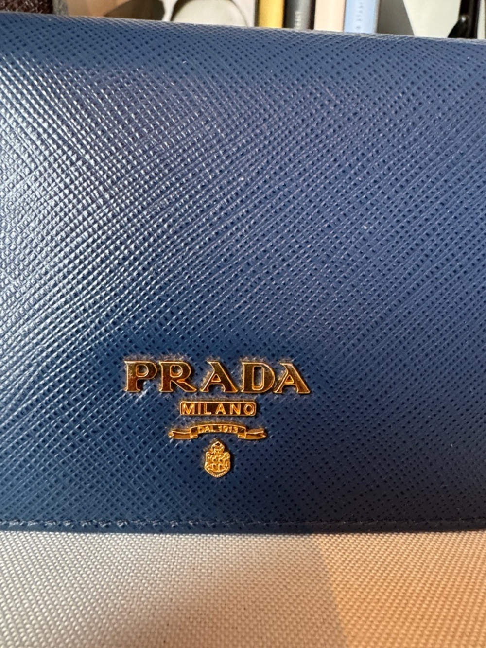 Prada Navy Saffiano Multicolor Leather Bifold Wallet with Gold Logo - Picture 2 of 14
